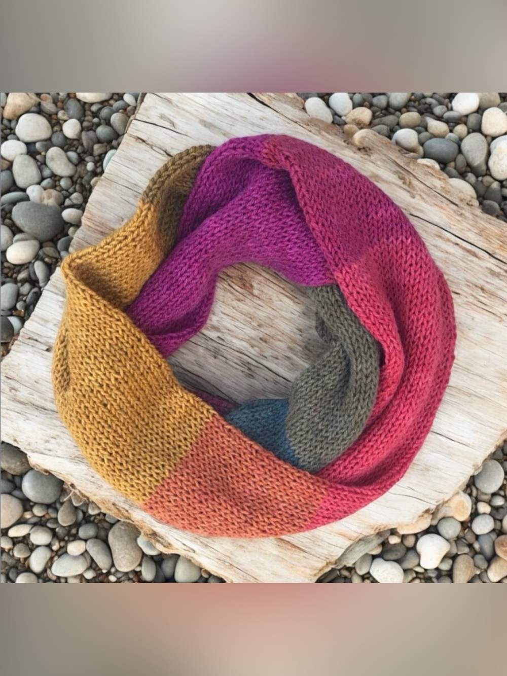 Handmade Knit Multicolor Infinity Scarf